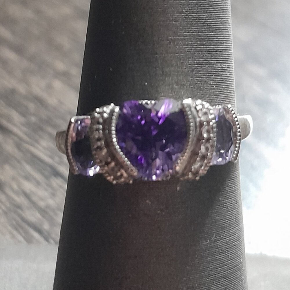 Amythyst Ring & White Sapphire Ring  .925 Sterling Silver  (NWOT)